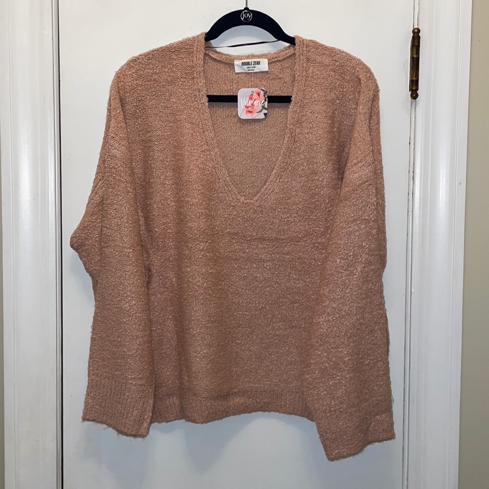 NEW Double Zero Women’s Blush Oversized Ribbed V Neck Sweater Size Large
